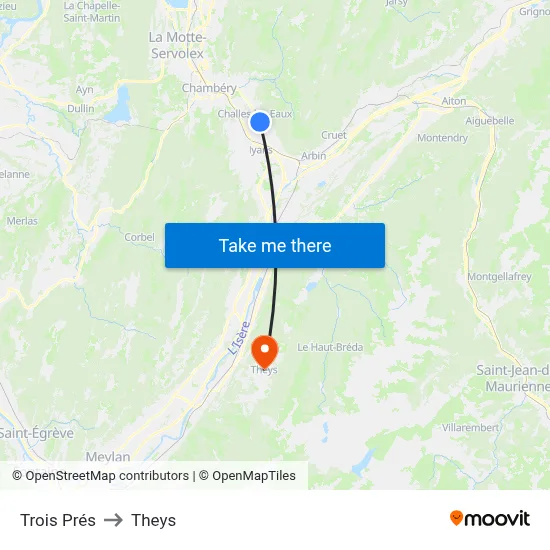 Trois Prés to Theys map