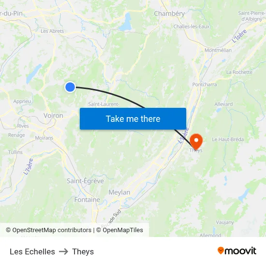 Les Echelles to Theys map