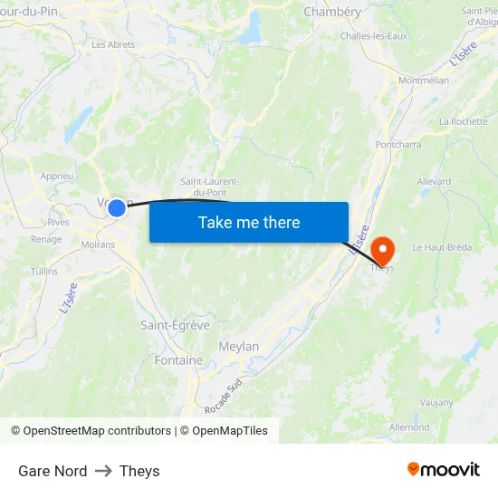 Gare Nord to Theys map