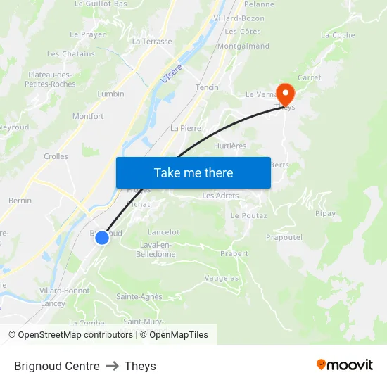 Brignoud Centre to Theys map