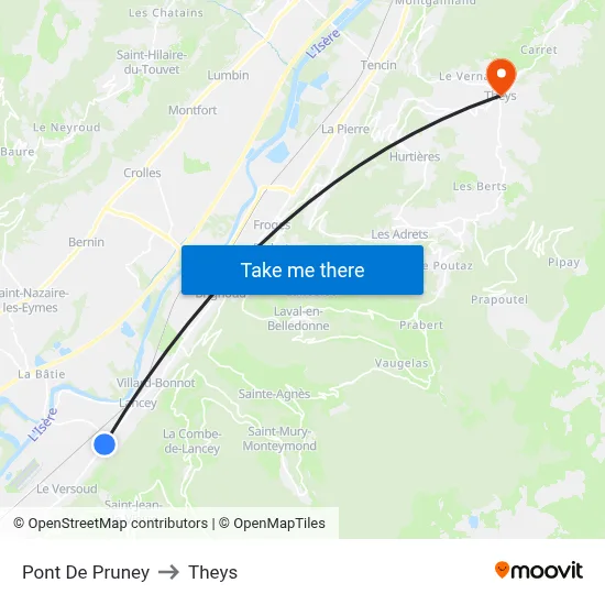 Pont De Pruney to Theys map
