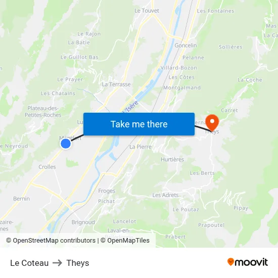 Le Coteau to Theys map