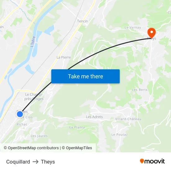 Coquillard to Theys map