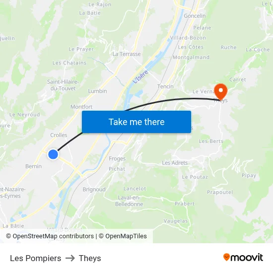 Les Pompiers to Theys map