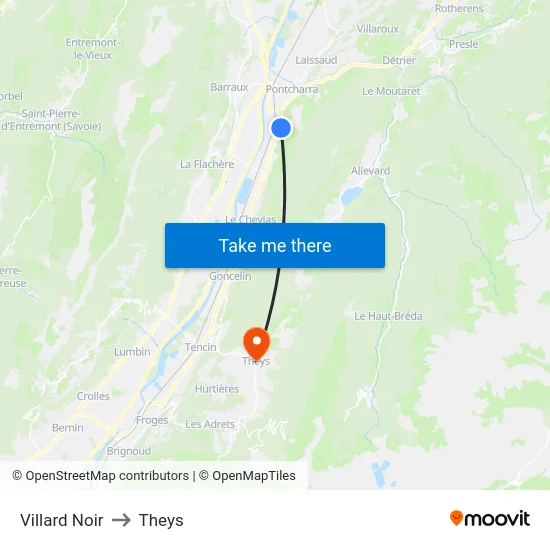 Villard Noir to Theys map