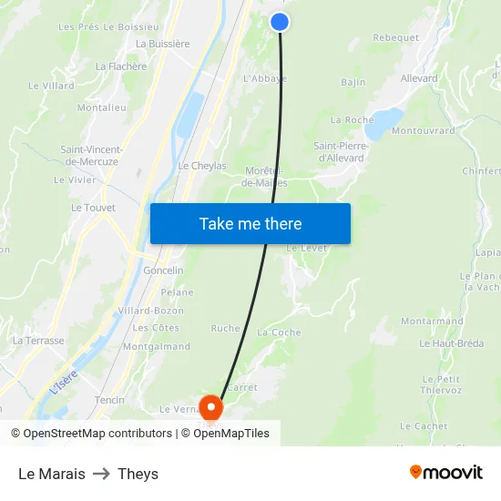 Le Marais to Theys map