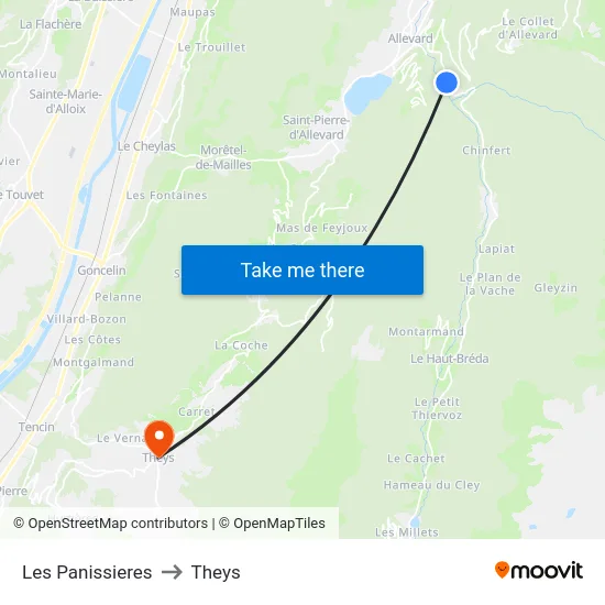 Les Panissieres to Theys map