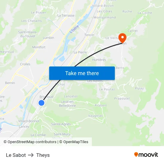 Le Sabot to Theys map