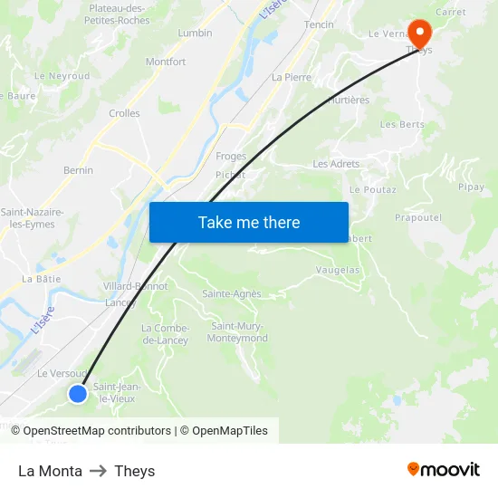 La Monta to Theys map