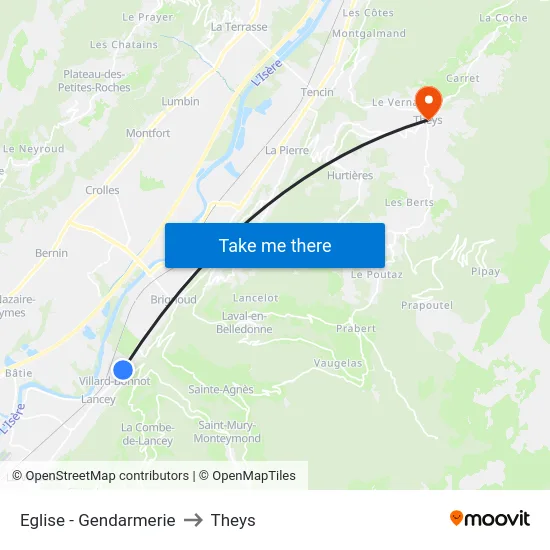 Eglise - Gendarmerie to Theys map