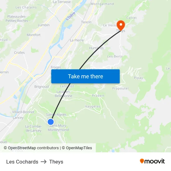 Les Cochards to Theys map