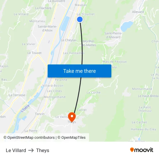 Le Villard to Theys map