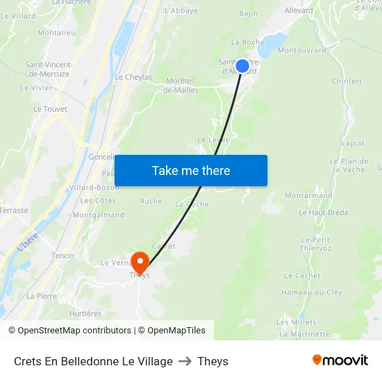 Crets En Belledonne Le Village to Theys map