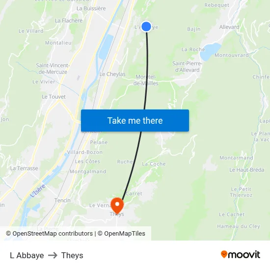 L Abbaye to Theys map