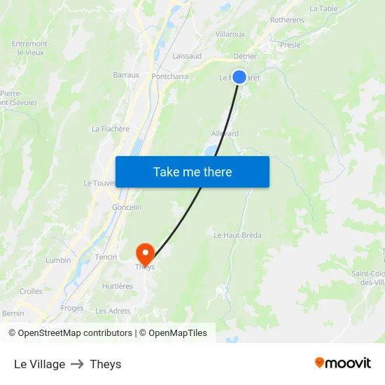 Le Village to Theys map