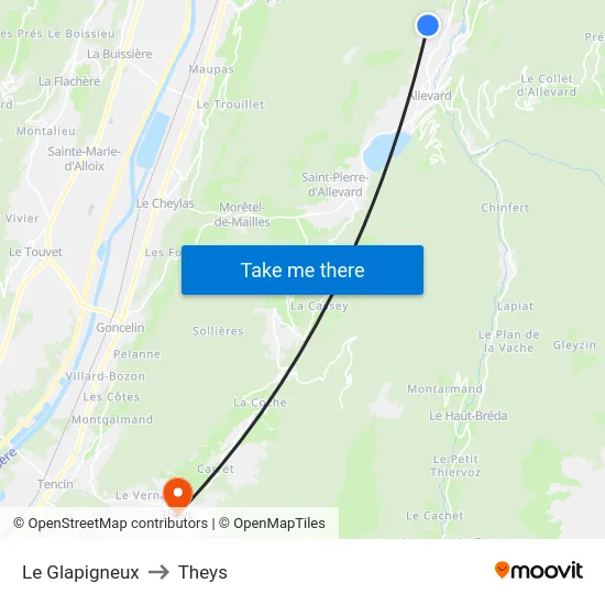 Le Glapigneux to Theys map