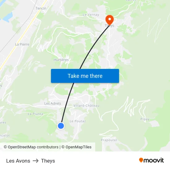 Les Avons to Theys map