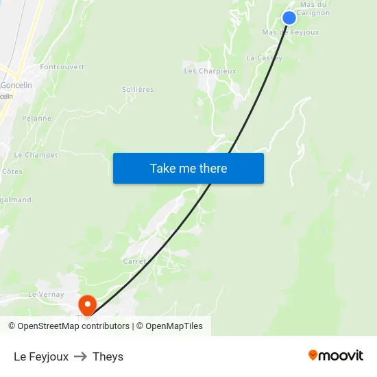 Le Feyjoux to Theys map