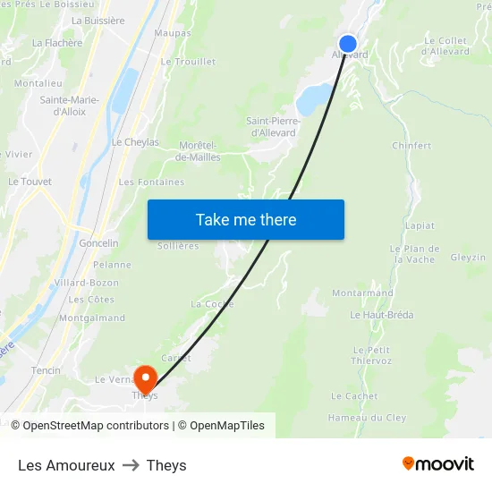 Les Amoureux to Theys map