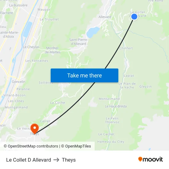 Le Collet D Allevard to Theys map