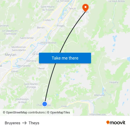 Bruyeres to Theys map