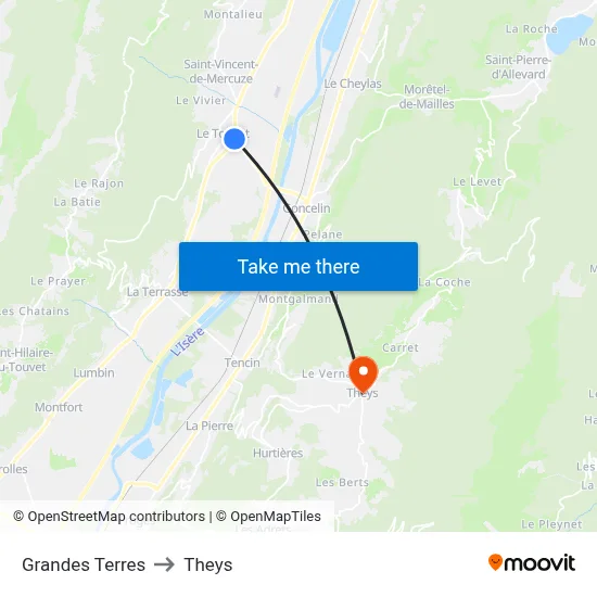 Grandes Terres to Theys map