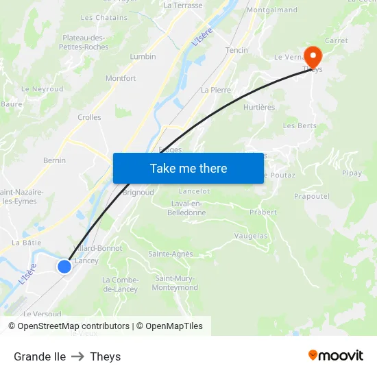 Grande Ile to Theys map