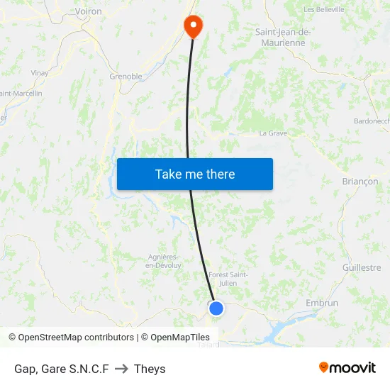 Gap, Gare S.N.C.F to Theys map
