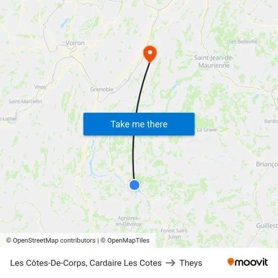 Les Côtes-De-Corps, Cardaire Les Cotes to Theys map
