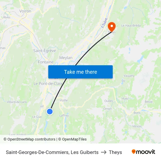Saint-Georges-De-Commiers, Les Guiberts to Theys map