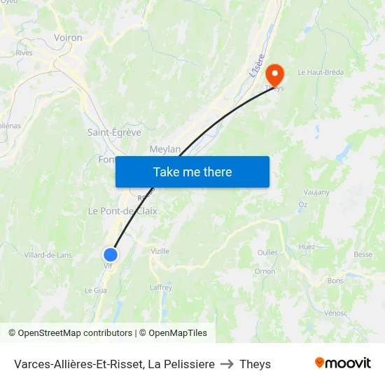 Varces-Allières-Et-Risset, La Pelissiere to Theys map