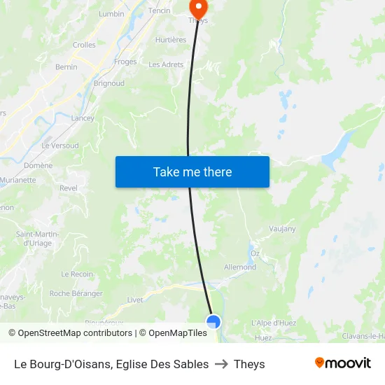 Le Bourg-D'Oisans, Eglise Des Sables to Theys map