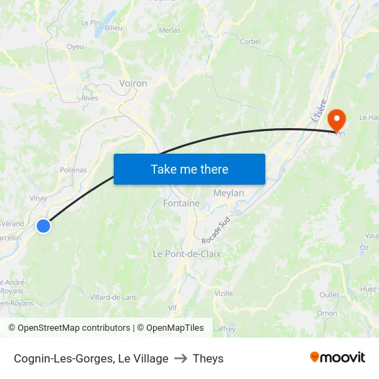Cognin-Les-Gorges, Le Village to Theys map