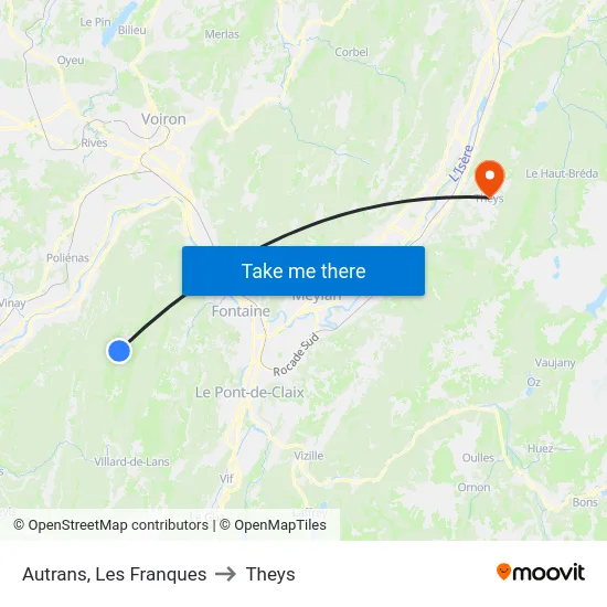 Autrans, Les Franques to Theys map