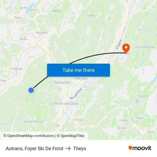 Autrans, Foyer Ski De Fond to Theys map