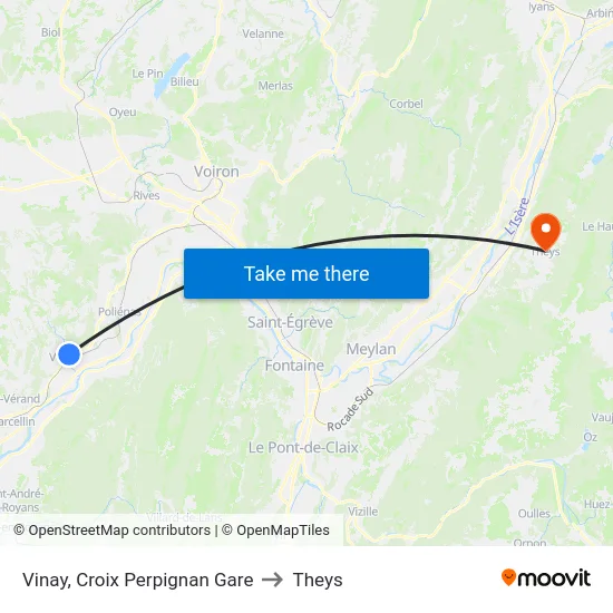 Vinay, Croix Perpignan Gare to Theys map
