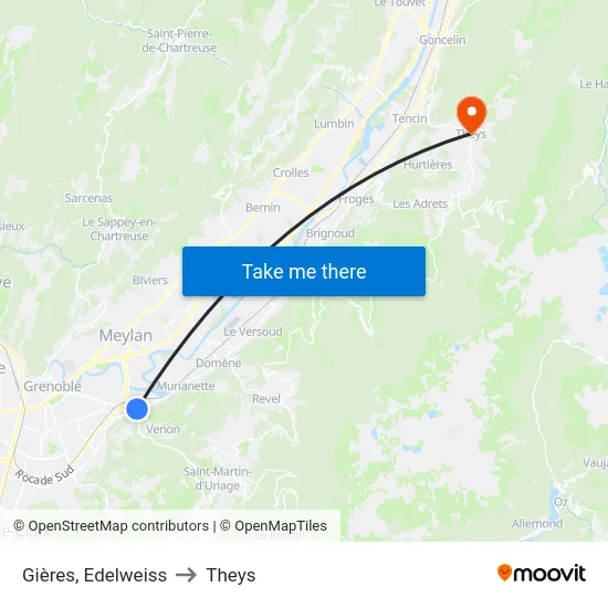 Gières, Edelweiss to Theys map