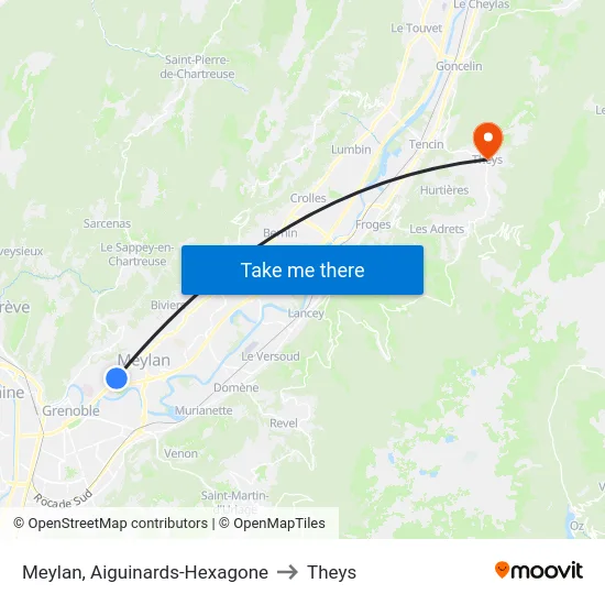 Meylan, Aiguinards-Hexagone to Theys map
