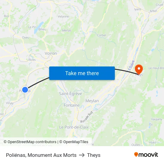 Poliénas, Monument Aux Morts to Theys map