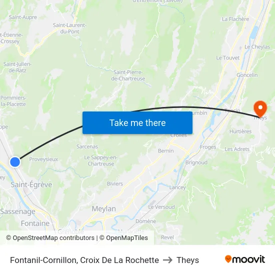 Fontanil-Cornillon, Croix De La Rochette to Theys map