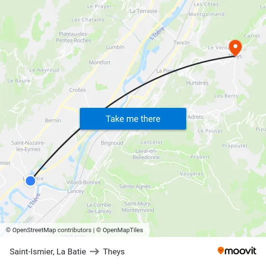 Saint-Ismier, La Batie to Theys map