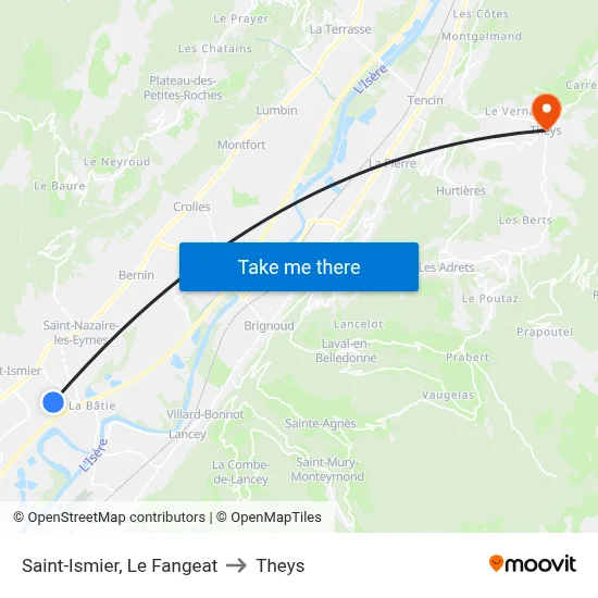 Saint-Ismier, Le Fangeat to Theys map