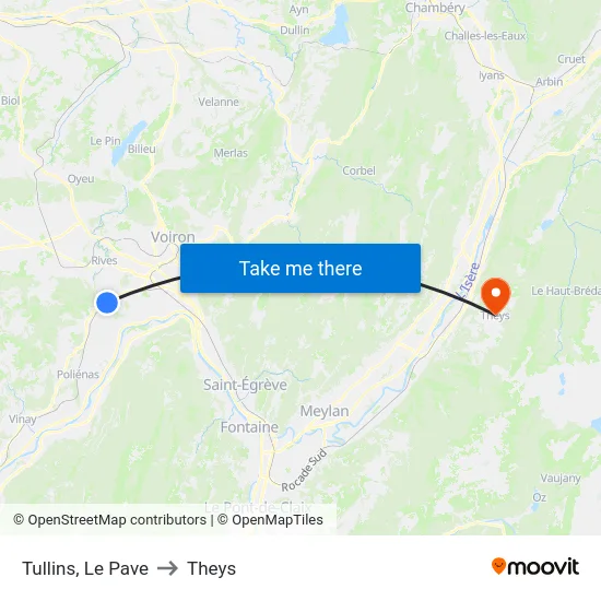 Tullins, Le Pave to Theys map