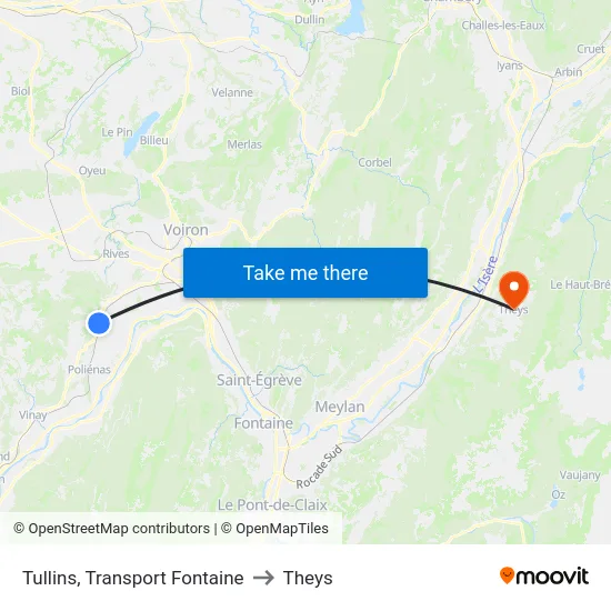 Tullins, Transport Fontaine to Theys map