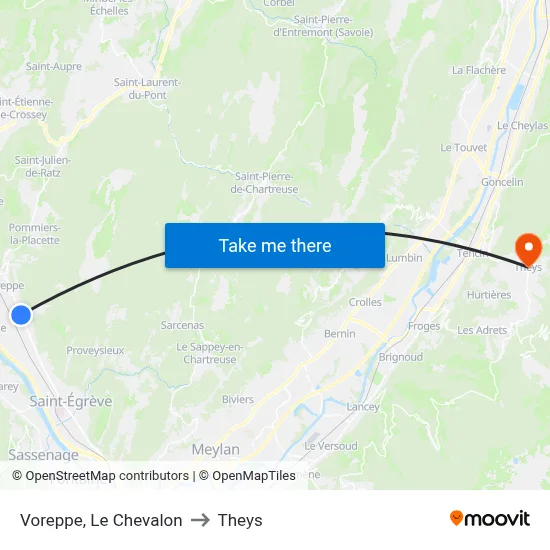 Voreppe, Le Chevalon to Theys map