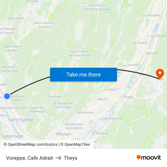 Voreppe, Cafe Adrait to Theys map