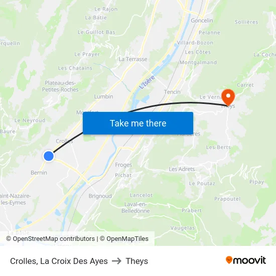 Crolles, La Croix Des Ayes to Theys map