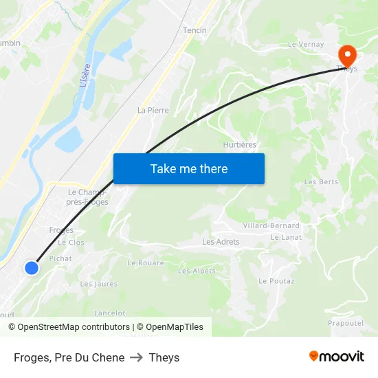Froges, Pre Du Chene to Theys map