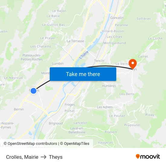 Crolles, Mairie to Theys map