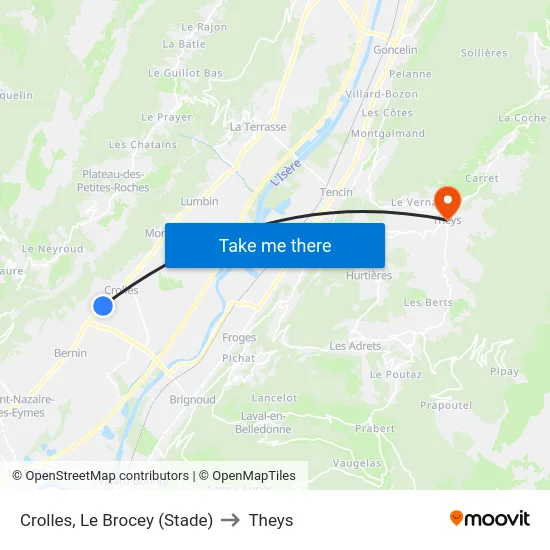 Crolles, Le Brocey (Stade) to Theys map
